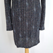 Load image into Gallery viewer, Topshop Glitter Bodycon Dress UK 14 Black Open Back Party Stretch Sparkly Sleeve
