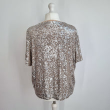 Load image into Gallery viewer, M&amp;S Sequin Top Blouse Size 20 Silver Nude Lined T-Shirt Christmas Party Sparkly

