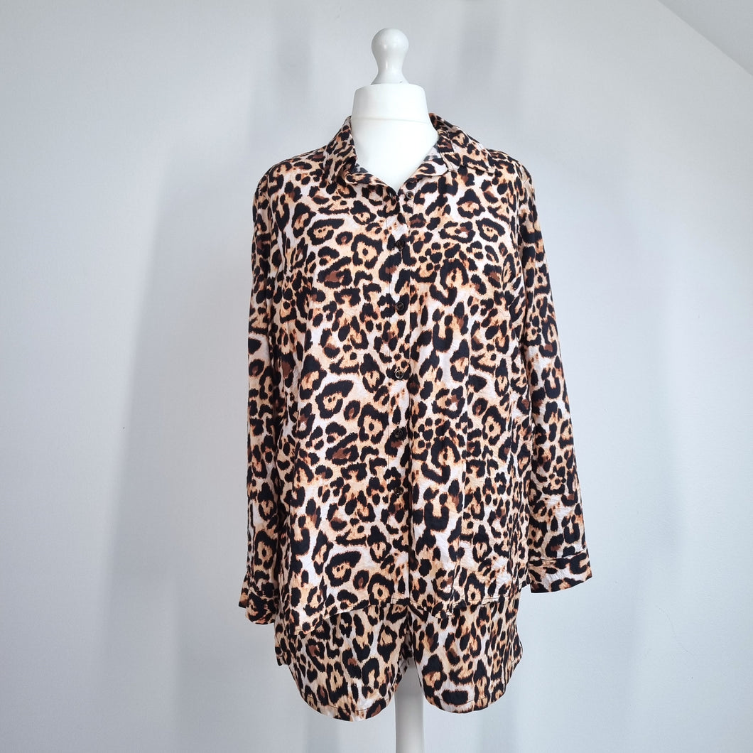 Next Leopard Print Co-ord Set 16 Shorts Long Sleeve Shirt Animal Outfit Holiday