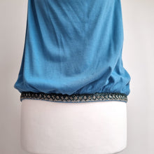 Load image into Gallery viewer, Vintage Topshop Y2K Top Halterneck Beaded Sequins Blue Jersey Backless Cowl 8
