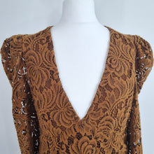 Load image into Gallery viewer, Free People Lace Dress Mini Brown Bodycon V Neck Party Long Sleeves Small
