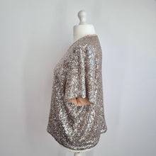 Load image into Gallery viewer, M&amp;S Sequin Top Blouse Size 20 Silver Nude Lined T-Shirt Christmas Party Sparkly
