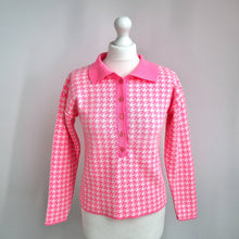 Load image into Gallery viewer, Teria Yabar  Polo Jumper Pink Houndstooth Knit UK 10 12 Y2K Preppy Long Sleeve
