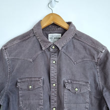 Load image into Gallery viewer, AllSaints Western Denim Shirt Men&#39;s Inada Grey Pearl Snap Buttons Thick Medium
