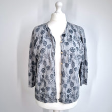 Load image into Gallery viewer, Mantaray Cardigan Grey Floral Print UK 18 100% Cotton 3/4 Sleeves Button Knit
