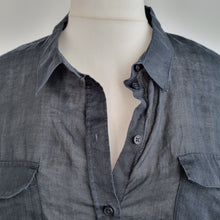 Load image into Gallery viewer, M&amp;S Autograph Blouse Black UK 22 100% Ramie Shirt Top Hi Low Semi Sheer Casual
