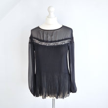 Load image into Gallery viewer, Zara Woman Blouse Pleated Black Top Sheer Lace Gothic Victorian Party Medium
