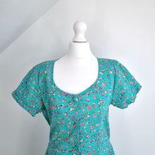 Load image into Gallery viewer, Vintage Nightingales Maxi Dress Turquoise Button Down Floral A Line Cottage 10
