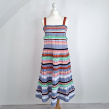 Load image into Gallery viewer, Only Midi Sun Dress Tiered Shirred Embroidered Multicoloured A Line Holiday 10
