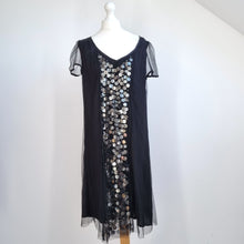 Load image into Gallery viewer, Noa Noa Black Sheer Mesh Dress L Jinglebell Net Metallic Disc Embellished Party
