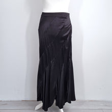 Load image into Gallery viewer, East Satin Maxi Skirt Black UK 18 Panelled Scalloped Hem Fit &amp; Flare Viscose
