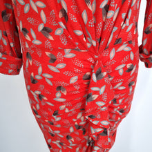 Load image into Gallery viewer, Hoss Intropia Red Dress Medium Floral Ruched Sheath Draped Front Work Cocktail
