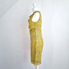 Load image into Gallery viewer, Reiss Cocktail Dress Sheath 100% Silk Yellow Karina Lined Occasion Knee Print 6
