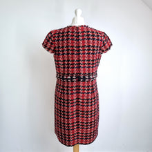 Load image into Gallery viewer, Hobbs London Tweed Dress UK 14 Red Black Houndstooth Bouclé Shift Occasion Work

