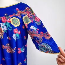 Load image into Gallery viewer, Vintage Afibel Dress Kaftan Maxi Blue Nylon Muumuu Coverup Blue Paisley 20 22
