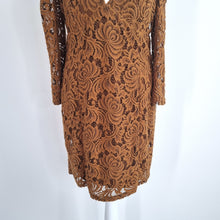 Load image into Gallery viewer, Free People Lace Dress Mini Brown Bodycon V Neck Party Long Sleeves Small
