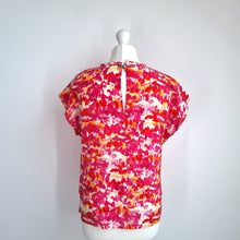 Load image into Gallery viewer, Whistles Blouse 100% Silk Pink Yellow Abstract Print Short Sleeves Top Bright 10
