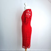 Load image into Gallery viewer, M&amp;S  Per Una Dress Red Floral Lace Pencil UK 10 Occasion Wedding Party Midi

