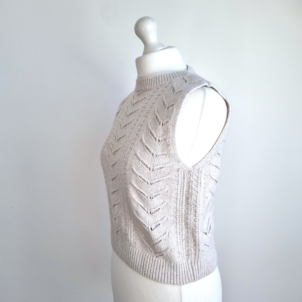 M&S Sweater Vest Per Una Jumper Cream Cotton Wool Sleeveless Knit Beige Medium