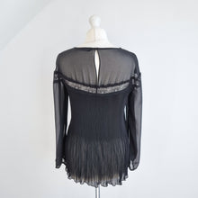 Load image into Gallery viewer, Zara Woman Blouse Pleated Black Top Sheer Lace Gothic Victorian Party Medium
