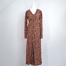 Load image into Gallery viewer, M&amp;S x Ghost Tea Dress Midi Leopard Print Brown Button Down Long Sleeves NEW 8
