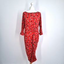 Load image into Gallery viewer, Hoss Intropia Red Dress Medium Floral Ruched Sheath Draped Front Work Cocktail
