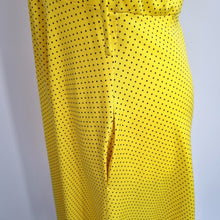 Load image into Gallery viewer, Vintage Dress Yellow Polka Dots Pockets Tea Dress Retro 80s Empire Waist 12 14
