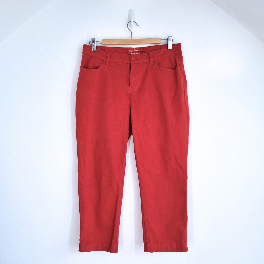 Seasalt Cornwall Albert Quay Crops Trousers Jeans Rust Red Capri Stretch Mid 12