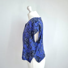 Load image into Gallery viewer, Vintage Monsoon Top Indian Block Print Blue Button Down Floral Boho Hippie 12 14

