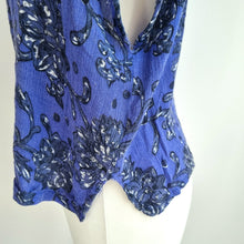Load image into Gallery viewer, Vintage Monsoon Top Indian Block Print Blue Button Down Floral Boho Hippie 12 14
