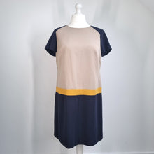 Load image into Gallery viewer, M&amp;S Woman Shift Dress UK 16 Colour Block Beige Navy Smart Work Office Lined
