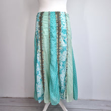 Load image into Gallery viewer, M&amp;S Per Una Skirt Patchwork Midi 16 Turquoise Gipsy A Line Lace Up Boho Western
