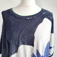 Load image into Gallery viewer, Oui Top Blouse Oversized Floral Print UK 14 Cotton Blend Blue Green Short Sleeve
