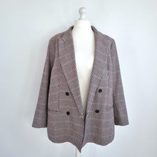 Load image into Gallery viewer, M&amp;S Blazer Jacket Check Plaid Wool Blend Grey Lined Coat Work Double Breast 24
