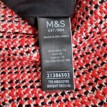 Load image into Gallery viewer, M&amp;S Tweed Midi Skirt UK 14 Red Fringed Pencil Boucle Lined Wrap Office Smart
