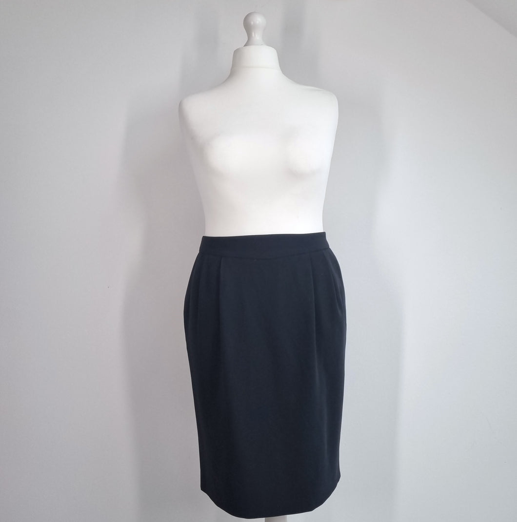 Jaeger Black Skirt Pencil UK 16 Tulip Pockets Pleated Lined Capsule Work Office