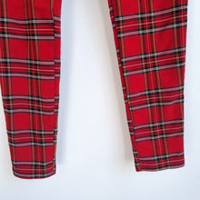 Load image into Gallery viewer, ZARA Red Tartan Skinny Trousers Small High Waisted Plaid Punk Leggings Check
