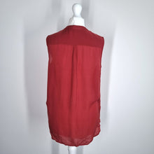 Load image into Gallery viewer, Reiss 100% Silk Top Sleeveless UK 8 Rust Red Ruffles Button Down Elias Blouse
