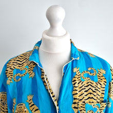 Load image into Gallery viewer, Tibetan Tiger Pyjama Shirt Turquoise Blue Block Print 100% Cotton PJ Top Large
