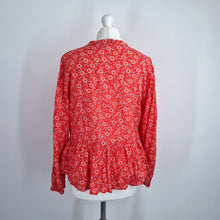 Load image into Gallery viewer, M&amp;S Per Una Blouse UK 14 Red Ditsy Floral Peasant Peplum Long Sleeve Cotton Boho
