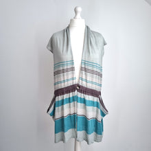 Load image into Gallery viewer, Yarra Trail 100% Linen Cardigan  XL Striped Open Front Top Knit Tunic Grey Vest
