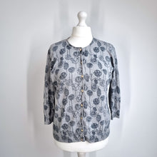 Load image into Gallery viewer, Mantaray Cardigan Grey Floral Print UK 18 100% Cotton 3/4 Sleeves Button Knit
