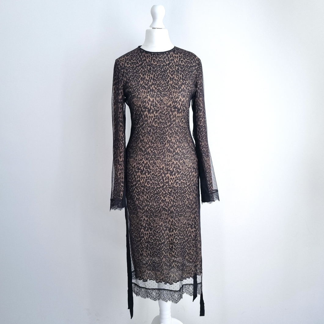 AllSaints Dress Leopard Print Tulle Kiara Linleo Party Long Sleeves Grunge Small