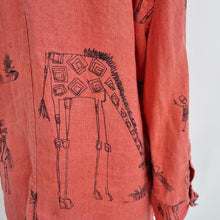 Load image into Gallery viewer, Chico&#39;s 100% Linen Blouse Giraffe Print Rust Terracota Shirt Tribal Size 1 Small
