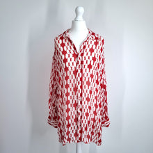 Load image into Gallery viewer, Zara Oversized Chiffon Shirt XS S Red White Polka Dot Tunic Blouse Retro Print
