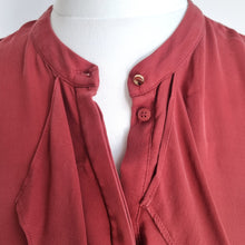Load image into Gallery viewer, Reiss 100% Silk Top Sleeveless UK 8 Rust Red Ruffles Button Down Elias Blouse
