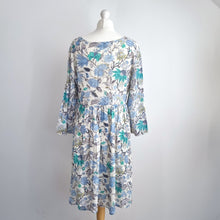 Load image into Gallery viewer, East Dress Smock Floral Block Print Pastel Cotton Lined Metallic Boho 3/4 16
