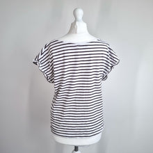 Load image into Gallery viewer, Mint Velvet Striped Top Sequin Lips Small T-Shirt White Gold 100% Cotton Breton
