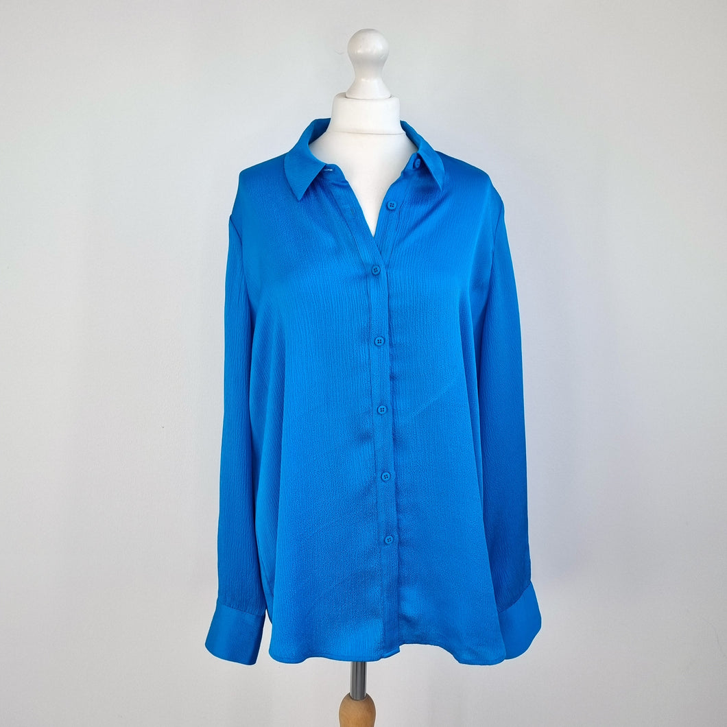 Whistles Shirt Blue Blouse Oversized Long Sleeves Top Work Office Collared 12 14