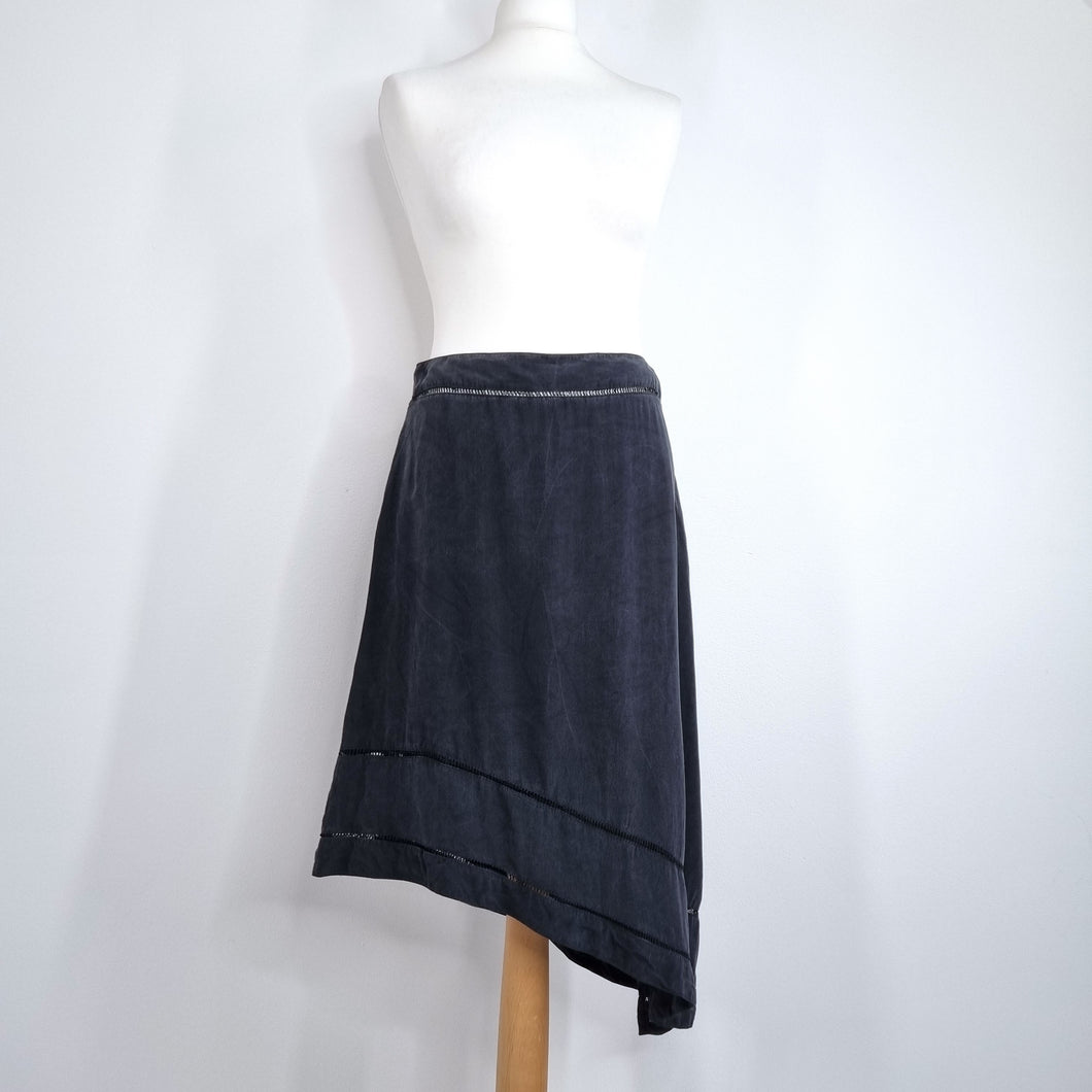 AllSaints Skirt 100% Silk Asymmetric Black Retro Vintage A Line Flared Medium